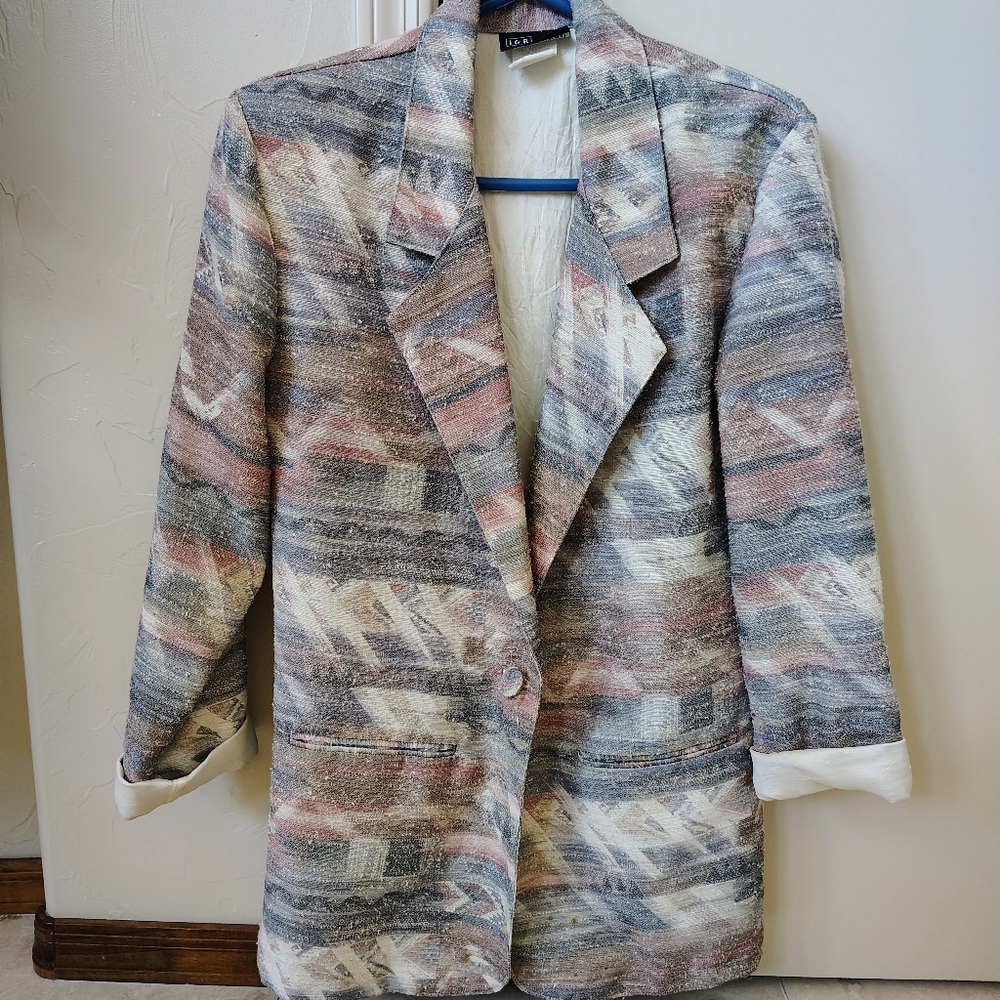 I&R Illusions Multicolor Western Geometric Blazer Women's Collared Button Size M
